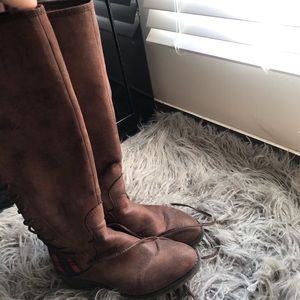 Plaid Tall brown lace up back boots